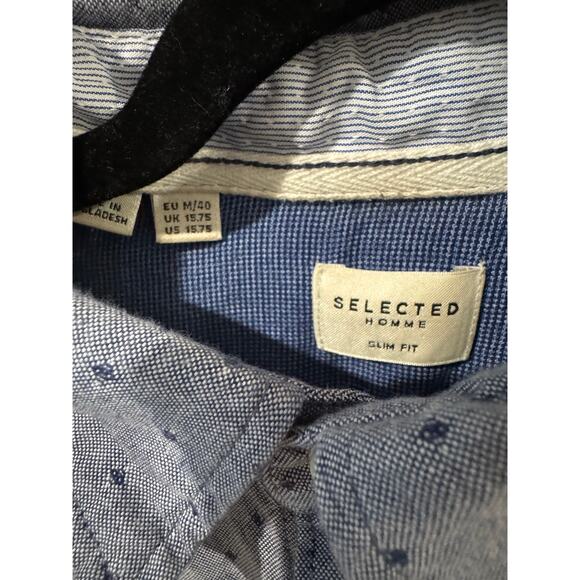 Selected Homme Light Blue Slim Fit Shirt Size 15.75 M/L Cotton Dress Shirt - Picture 4 of 5